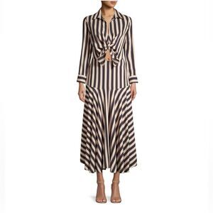 Sandro Striped Long Sleeve Tie Waist Maxi Shirt Dress Size FR 42 US L